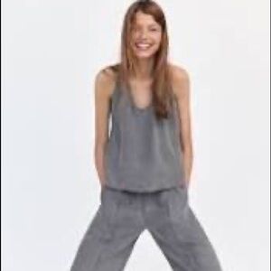 NWT ZARA flowy top dusty charcoal grey suede feel relaxed fit blouse medium